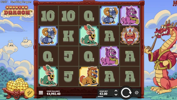 Smoking Dragon base game screenshot showing reels and features