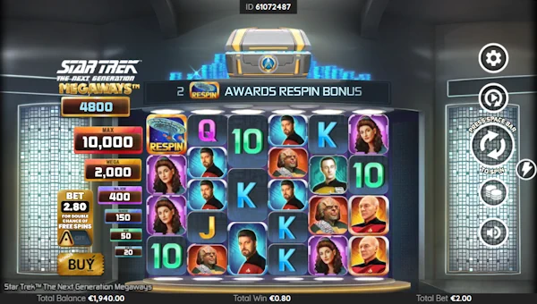 Star Trek The Next Generation Megaways base game screenshot showing reels and features
