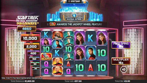 Screenshot of Star Trek The Next Generation Megaways slot demo showing reels and bonus game features