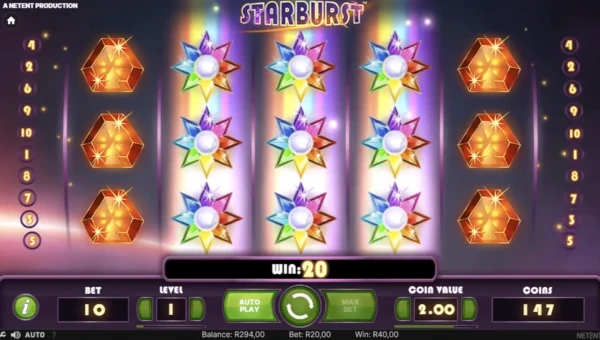 Starburst slot bonus game with expanding wilds and respins
