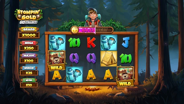 Stompin Gold base game screenshot showing reels and features