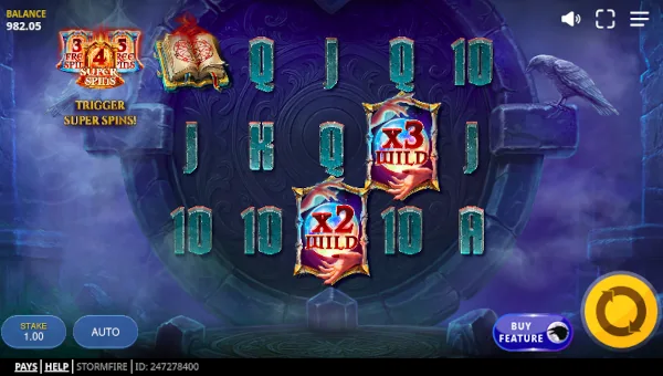 Stormfire base game screenshot showing reels and features
