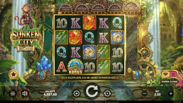Sunken City Riches base game screenshot showing reels and features