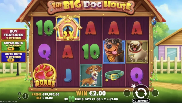 The Big Dog House base game screenshot showing reels and features