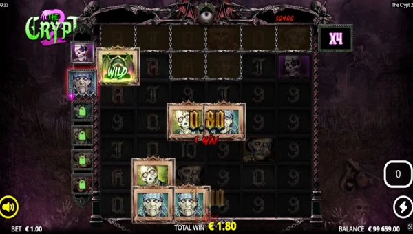Screenshot of The Crypt 2 slot demo showing reels and bonus game features