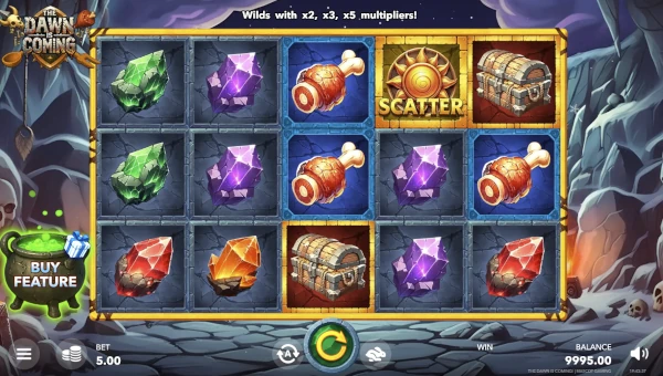 The Dawn is Coming base game screenshot showing reels and features