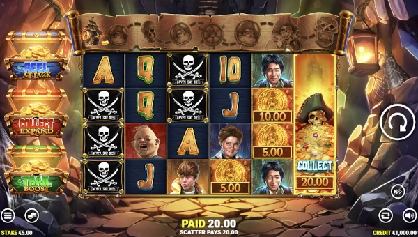 The Goonies Quest for Treasure 2 base game screenshot showing reels and features