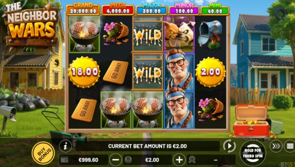 The Neighbor Wars base game screenshot showing reels and features