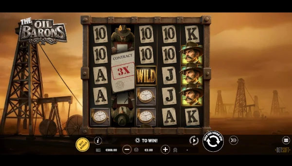 The Oil Barons base game screenshot showing reels and features