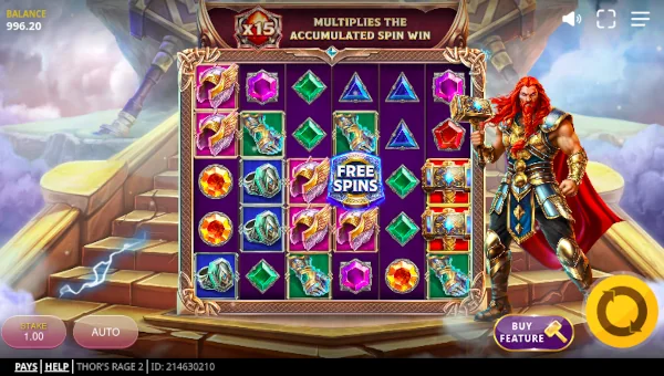 Thors Rage 2 base game screenshot showing reels and features