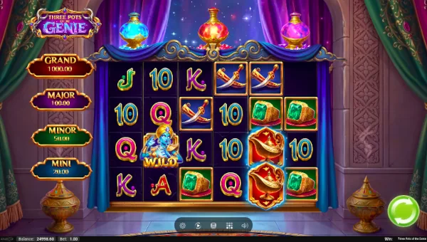 Three Pots of The Genie base game screenshot showing reels and features