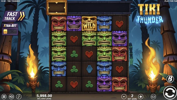 Tiki Thunder base game screenshot showing reels and features