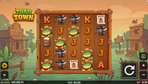 Toad Town base game screenshot showing reels and features