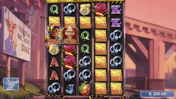 Screenshot of Toro 911 slot demo showing reels and bonus game features
