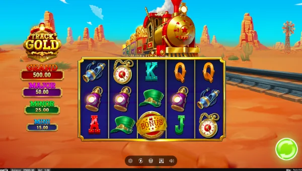 Track N Gold base game screenshot showing reels and features