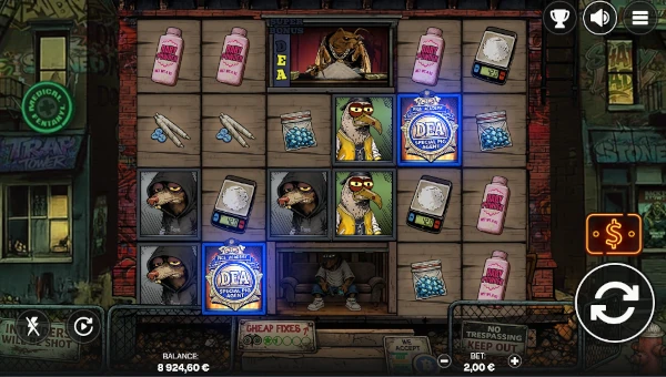 Trap Tower base game screenshot showing reels and features