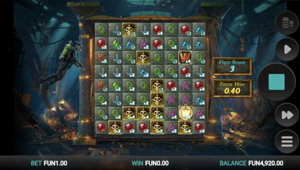 Screenshot of Treasure Tumble slot demo showing reels and bonus game features