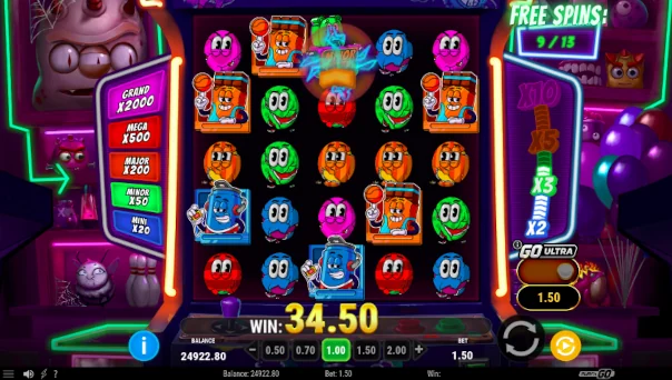 Screenshot of Treats Of Terror II slot demo showing reels and bonus game features