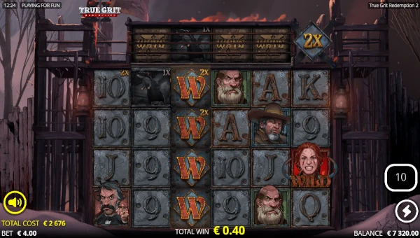 Screenshot of True Grit Redemption 2 slot demo showing reels and bonus game features
