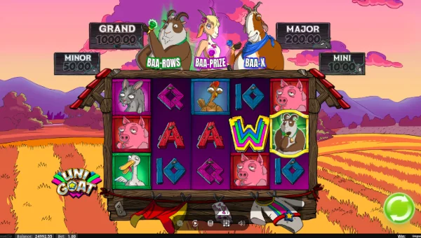 Unigoat base game screenshot showing reels and features