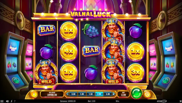 ValhalLuck base game screenshot showing reels and features