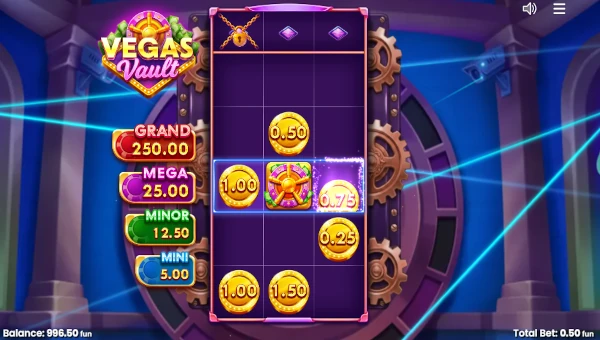 Vegas Vault base game screenshot showing reels and features