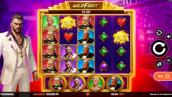 Vikings go to Hollywood base game screenshot showing reels and features
