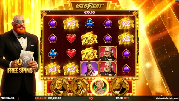 Screenshot of Vikings go to Hollywood slot demo showing reels and bonus game features