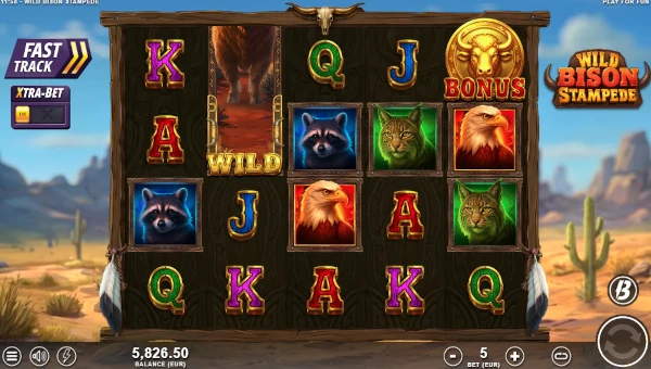 Wild Bison Stampede base game screenshot showing reels and features