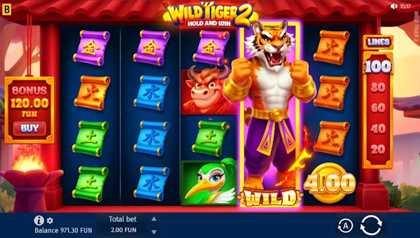 Wild Tiger 2 base game screenshot showing reels and features