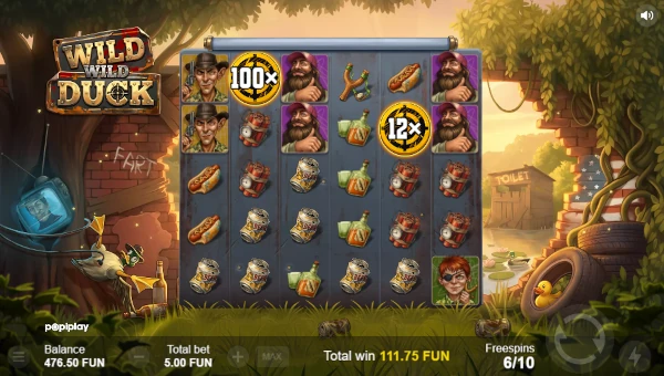Screenshot of Wild Wild Duck slot demo showing reels and bonus game features