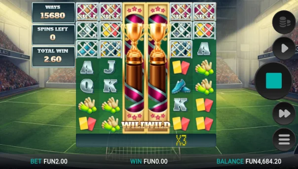 Screenshot of World Class Kick Off Dream Drop slot demo showing reels and bonus game features