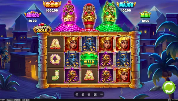 Wrappin Gold base game screenshot showing reels and features